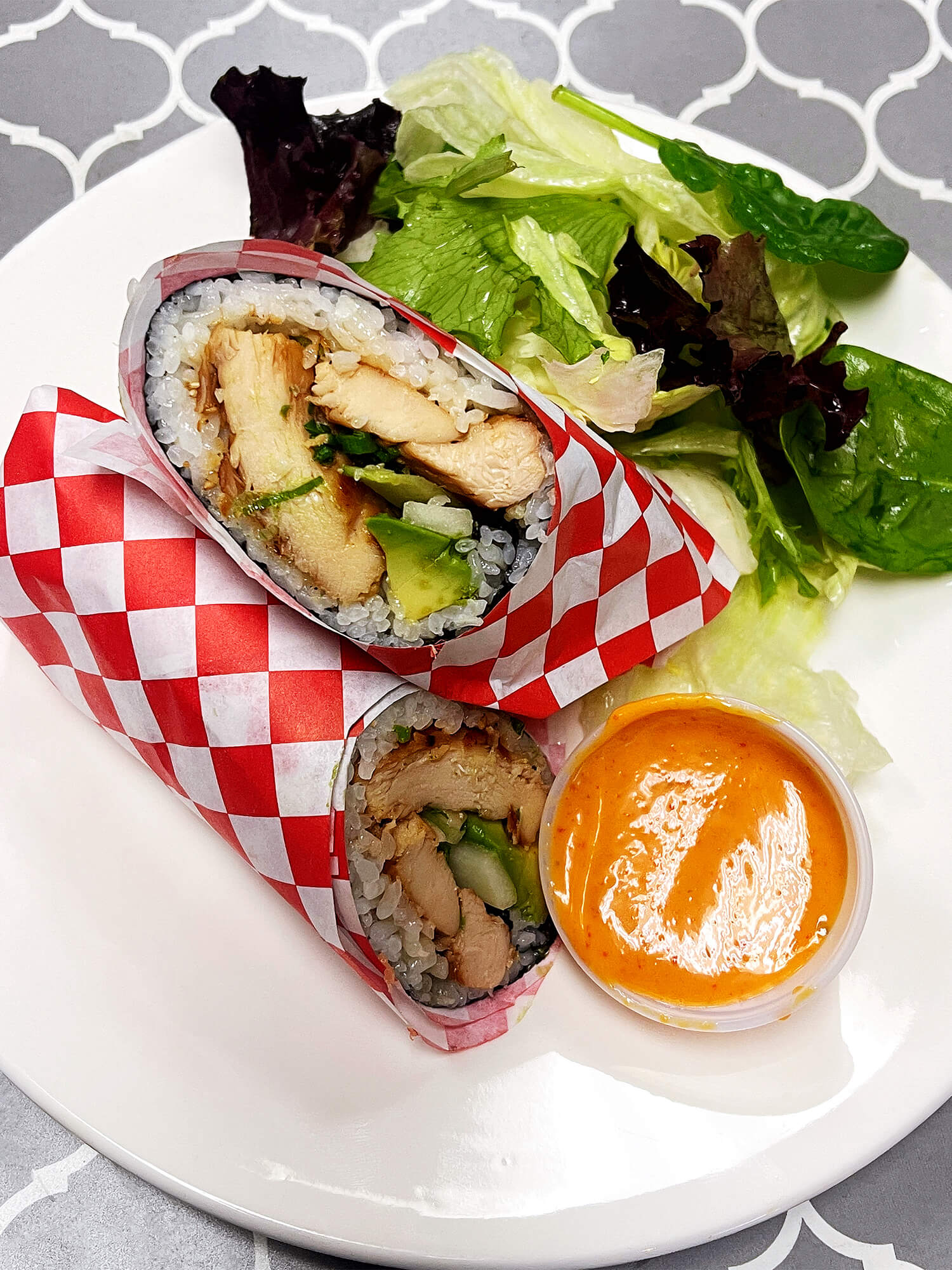 Aloha-Hawaiian-BBQ-&-Sushi-Asian-Fusion-restaurant-Chicken-Avocado-Sushi-Burrito-Baldwin-Park Sushi burrito with chicken, avocado, and vegetables Sushi burrito with chicken, avocado, and vegetables at Aloha Hawaiian BBQ & Sushi, a Asian Fusion restaurant in Baldwin Park